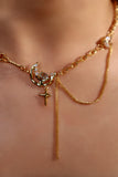 18K Real Gold Plated Blue Gem Moon Star Necklace