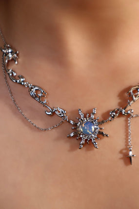 Palladium White Gold Plated Frostfire Sun Necklace
