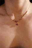 18K Real Gold Plated Ruby Starlight Bloom Cross Necklace