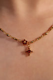 18K Real Gold Plated Ruby Starlight Bloom Cross Necklace