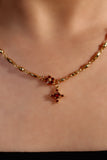 18K Real Gold Plated Ruby Starlight Bloom Cross Necklace