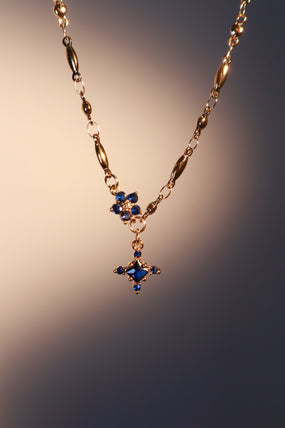 18K Real Gold Plated Sapphire Starlight Cross Necklace