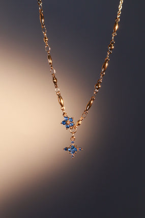 18K Real Gold Plated Aquamarine Starlight Cross Necklace
