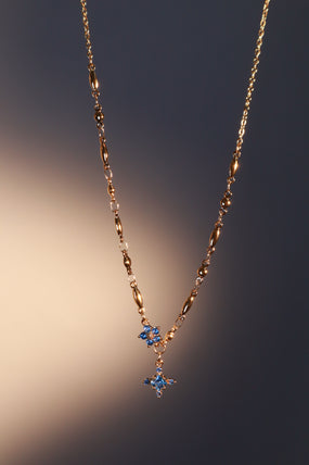 18K Real Gold Plated Aquamarine Starlight Cross Necklace