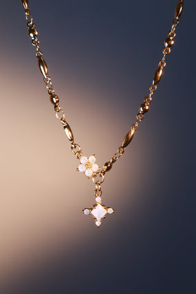 18K Real Gold Plated Opal Starlight Cross Necklace