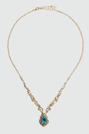 18K Real Gold Plated Blue Gem Droplet Lace Necklace