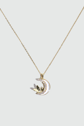 14K Real Gold Plated Diamond Moon Butterfly Necklace