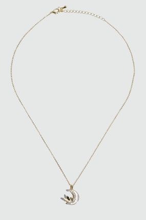 14K Real Gold Plated Diamond Moon Butterfly Necklace