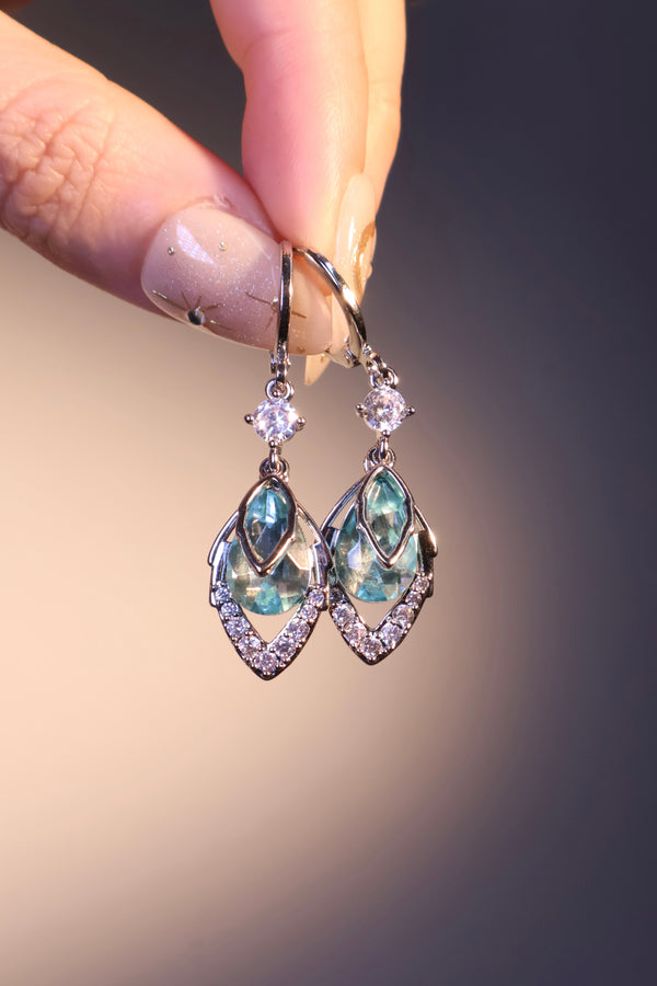 Pendientes Gota Gema Azul Chapados en Oro Blanco de Paladio