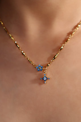 18K Real Gold Plated Aquamarine Starlight Cross Necklace