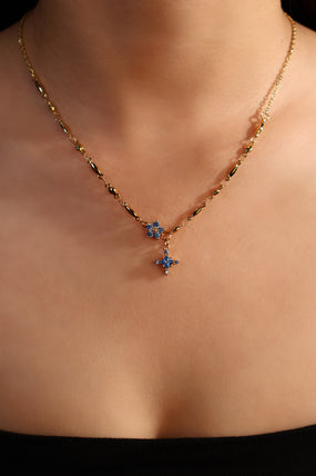 18K Real Gold Plated Aquamarine Starlight Cross Necklace