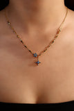 18K Real Gold Plated Aquamarine Starlight Cross Necklace