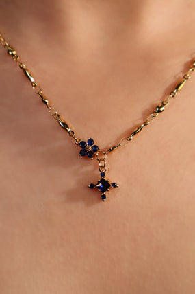 18K Real Gold Plated Sapphire Starlight Cross Necklace