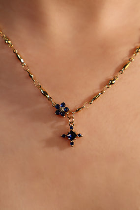 18K Real Gold Plated Sapphire Starlight Cross Necklace