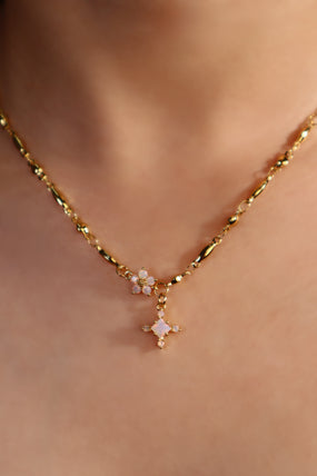 18K Real Gold Plated Opal Starlight Cross Necklace