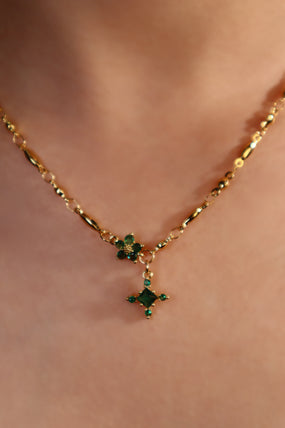 18K Real Gold Plated Emerald Starlight Cross Necklace