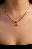 18K Real Gold Plated Emerald Starlight Cross Necklace