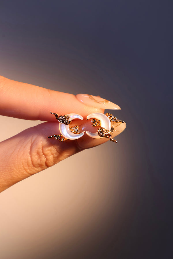 18K Real Gold Plated Natural Shell Moon Earrings