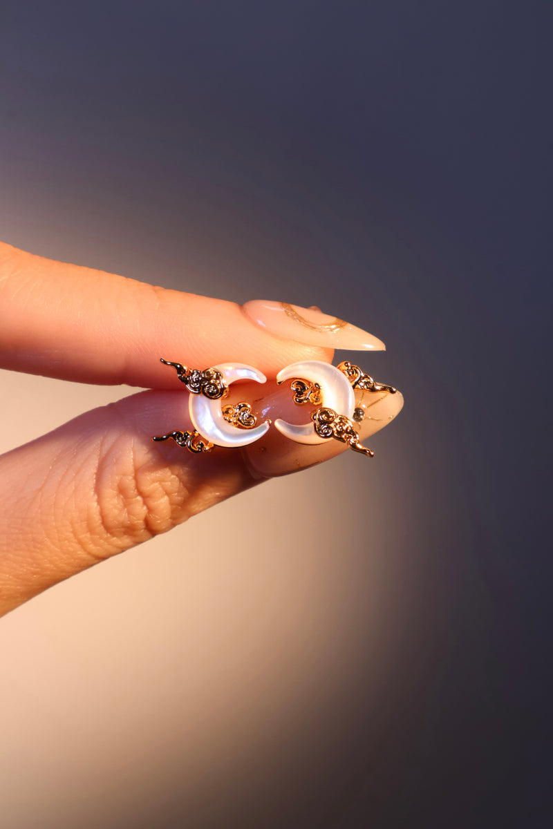18K gold plated crescent moon earrings with white natural shell on sterling silver pins