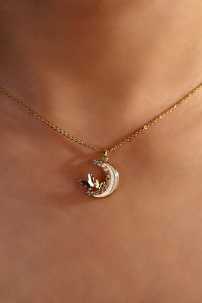 14K Real Gold Plated Diamond Moon Butterfly Necklace