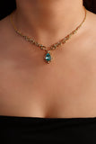 18K Real Gold Plated Blue Gem Droplet Lace Necklace