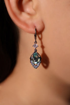Palladium White Gold Plated Blue Gem Droplet Earrings