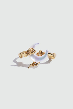 18K Real Gold Plated Natural Shell Moon Ring