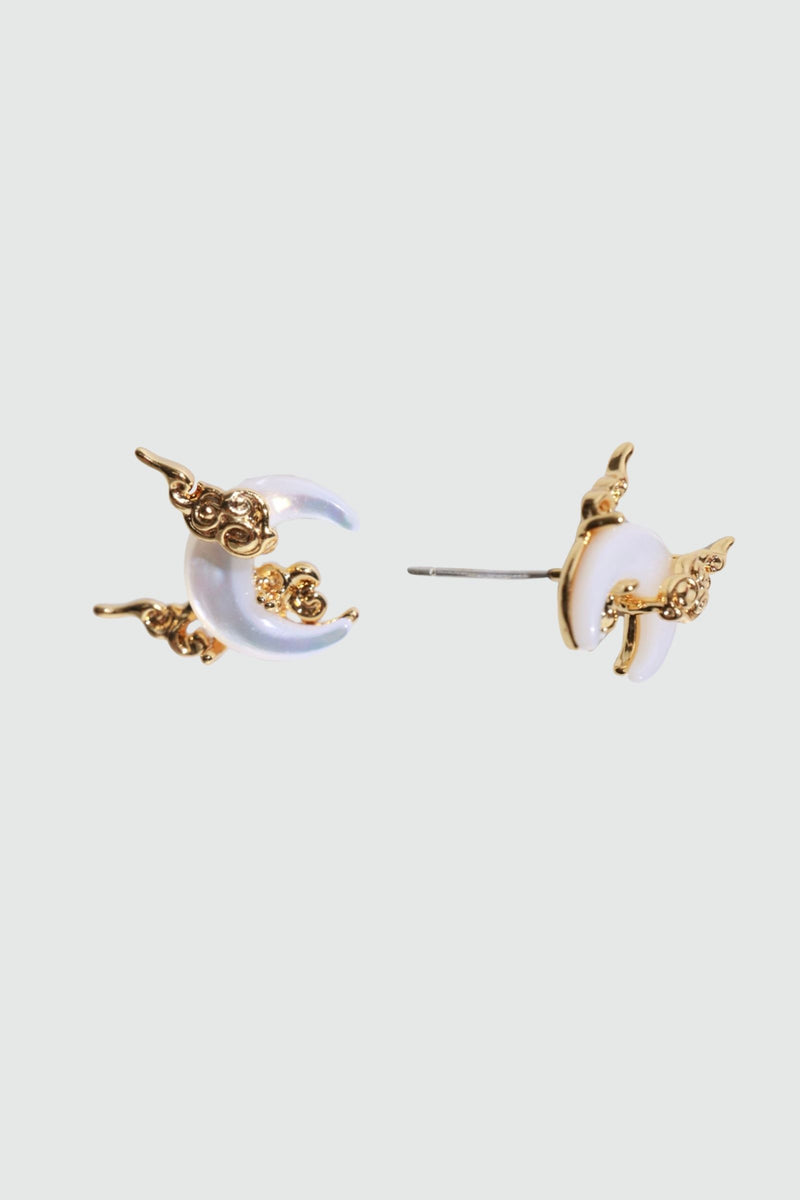 18K gold plated crescent moon earrings with white natural shell on sterling silver pins