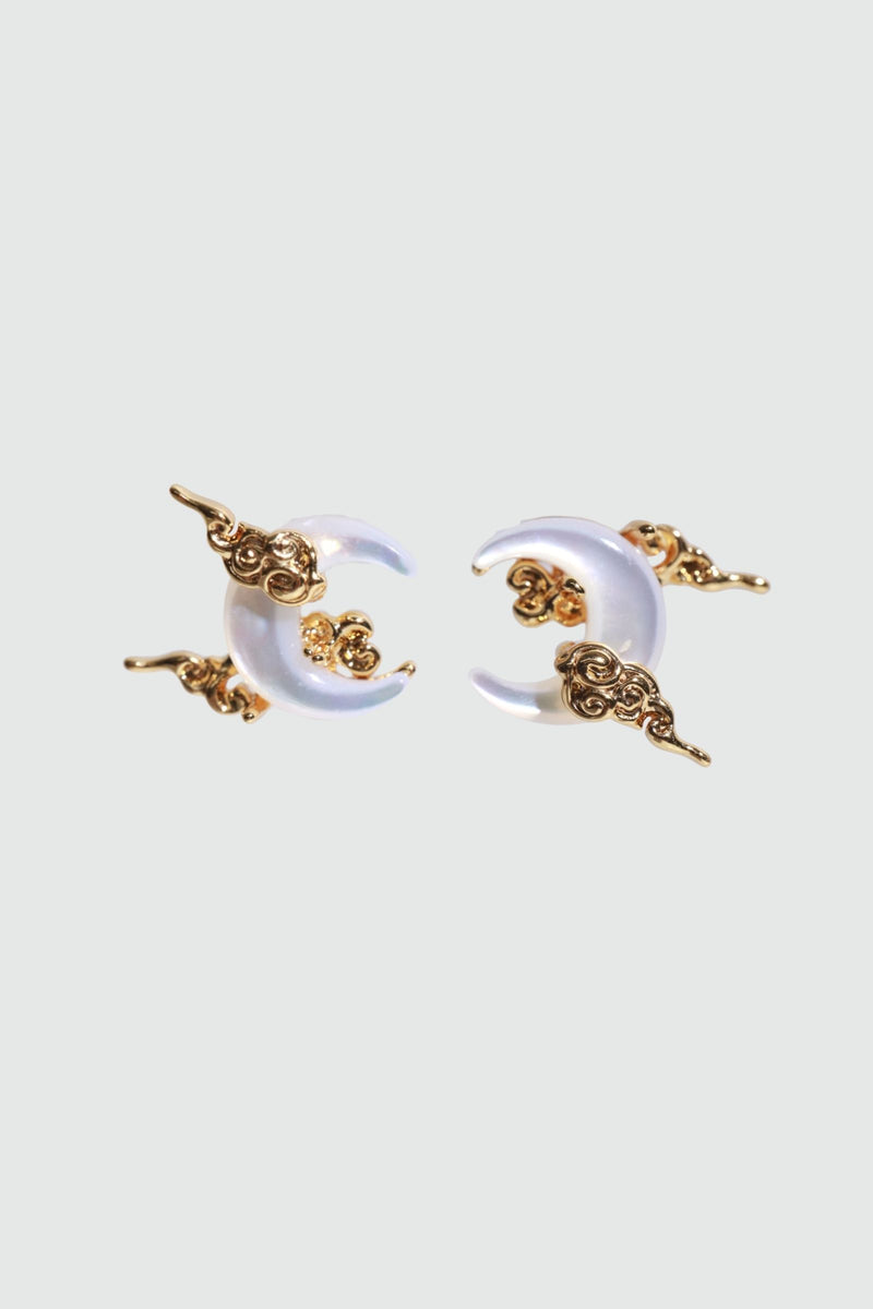 18K gold plated crescent moon earrings with white natural shell on sterling silver pins