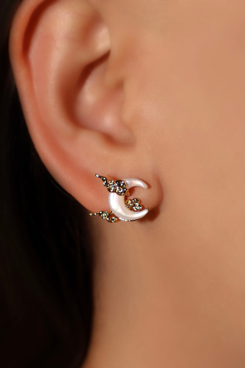18K gold plated crescent moon earrings with white natural shell on sterling silver pins