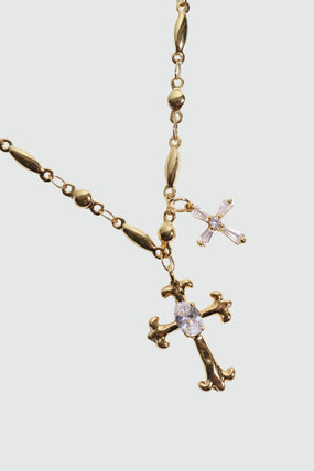 18K gold plated cross and star pendant necklace with cubic zirconia on a dainty chain