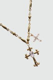 18K gold plated cross and star pendant necklace with cubic zirconia on a dainty chain