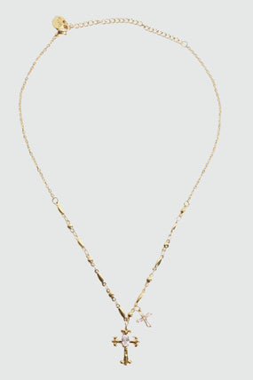 18K gold plated cross and star pendant necklace with cubic zirconia on a dainty chain