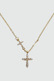 18K gold plated necklace with two zirconia crosses on a single dainty chain