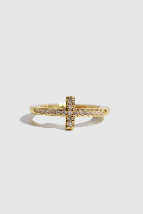 18K gold plated adjustable cross ring set with zirconia diamond stones