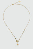 18K gold plated cross pendant necklace with a sunny yellow citrine zirconia gemstone