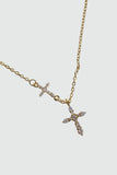 18K gold plated necklace with two zirconia crosses on a single dainty chain
