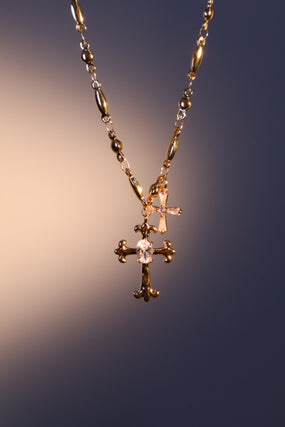 18K gold plated cross and star pendant necklace with cubic zirconia on a dainty chain