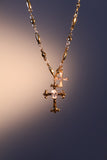 18K gold plated cross and star pendant necklace with cubic zirconia on a dainty chain