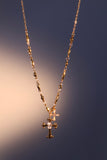 18K gold plated cross and star pendant necklace with cubic zirconia on a dainty chain