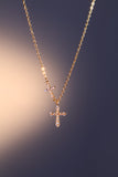 18K gold plated necklace with two zirconia crosses on a single dainty chain