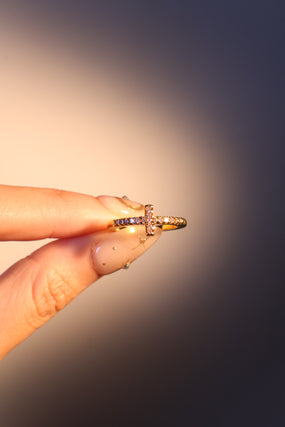 18K gold plated adjustable cross ring set with zirconia diamond stones