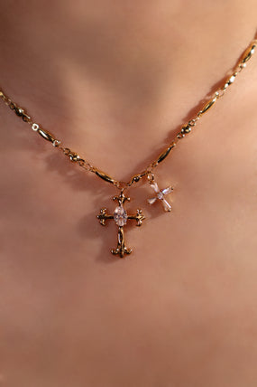 18K gold plated cross and star pendant necklace with cubic zirconia on a dainty chain