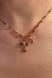18K gold plated cross and star pendant necklace with cubic zirconia on a dainty chain