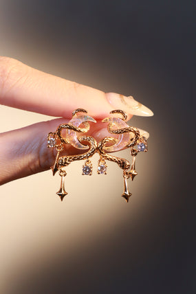 18K Real Gold Plated Moon Snake Earrings