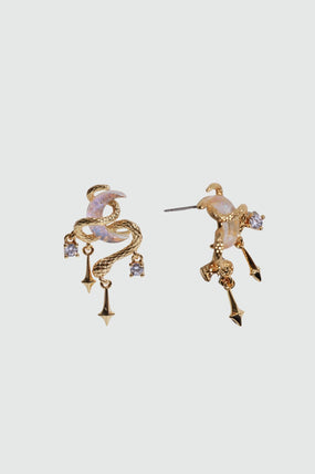 18K Real Gold Plated Moon Snake Earrings
