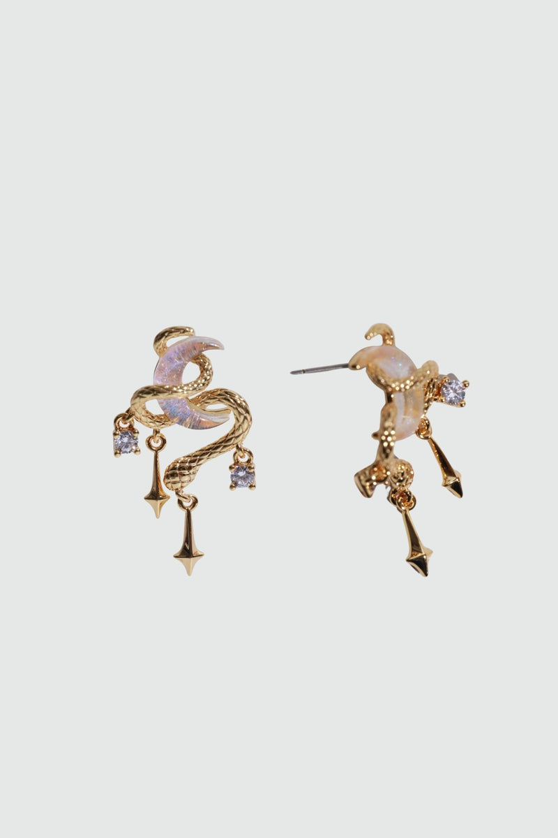 18K Real Gold Plated Moon Snake Earrings