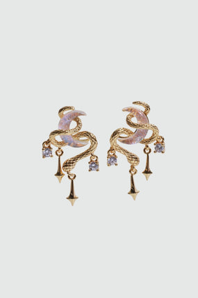 18K Real Gold Plated Moon Snake Earrings