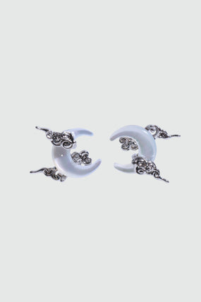 Palladium White Gold Plated Natural Shell Moon Earrings