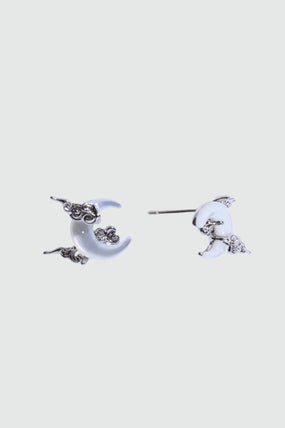 Palladium White Gold Plated Natural Shell Moon Earrings